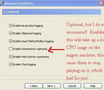 Control setting in keylogger