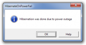 hibernate on power fail poup mesaage