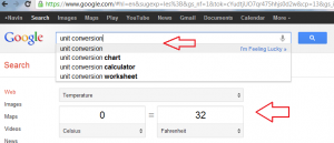 unit conversation in google search