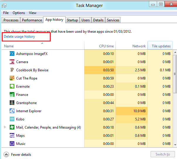 windows 8 app history tab in task manager