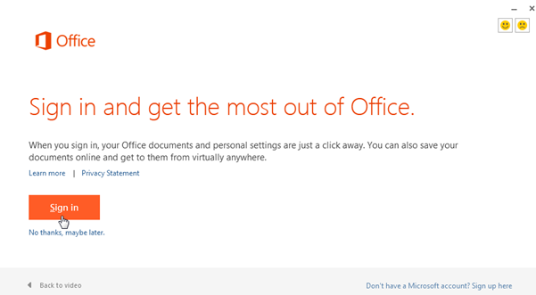 sign in for continue setup office 2013