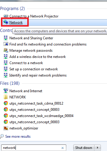 windows 7 network tab