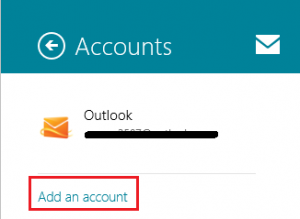 windows 8 mail add account option