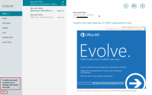 windows 8 mail app add more email account link
