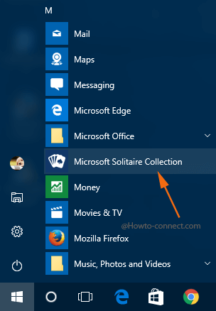 Microsoft Solitaire Collection Windows 10 Start menu