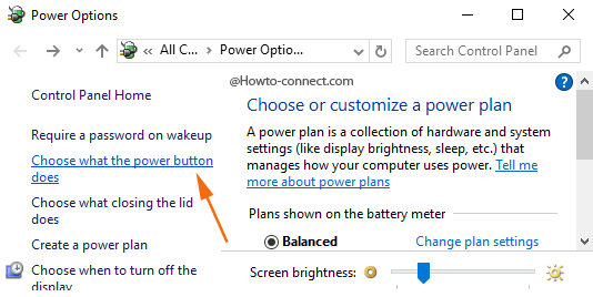 Choose what power button does link Power options