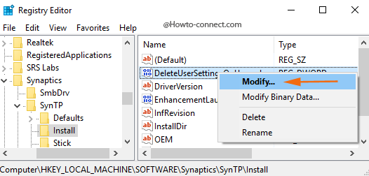 Right click context menu Modify option registry key
