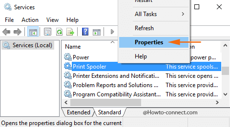 Right click Print Spooler Properties option