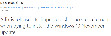 Fix November Windows 10 Update Low Storage Issue