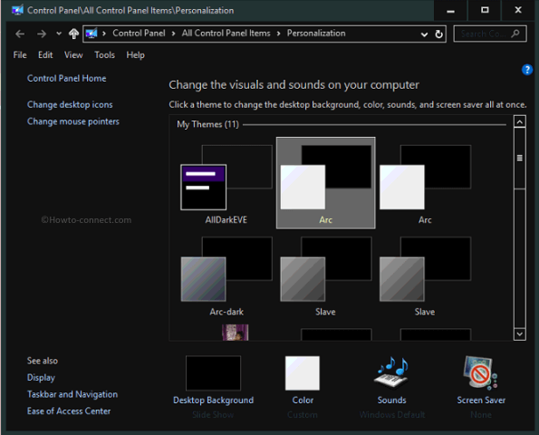 Arc Dark Themes in Control Panel