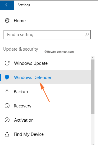 Windows Defender Update & security Settings