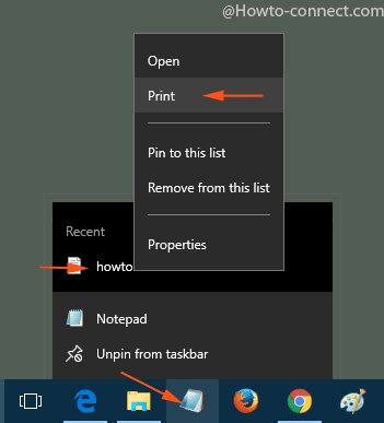 print option on jump list context menu