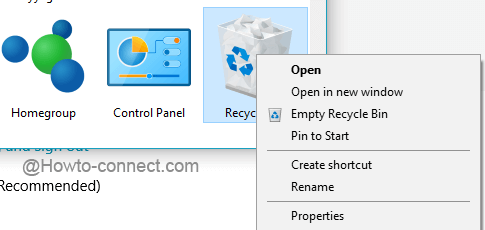 Pin to Quick Access is not present for Recycle Bin