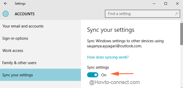 Sync your settings in Settings program