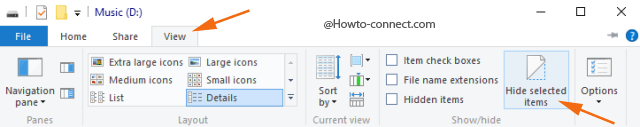 Hide Selected Items Together in Windows 10 button View tab