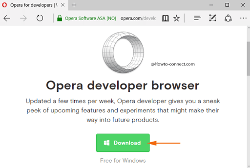 Opera developer browser Download button