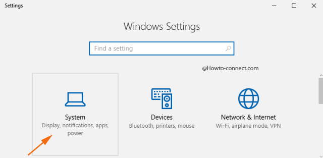 System category Windows Settings first block