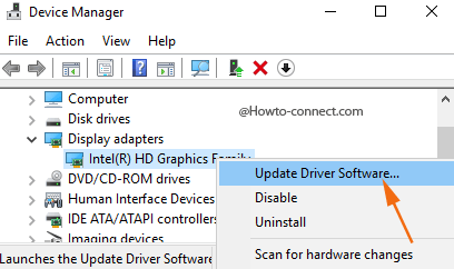 Display driver right click Update Driver Software