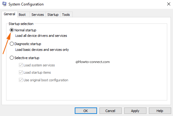 System Configuration Normal startup General tab