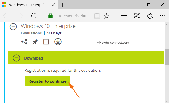 Register to continue button Windows 10 Enterprise