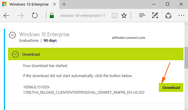 Download button Windows 10 Enterprise 90 days Evaluation