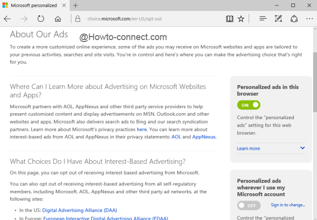 Details of Personalized ads in Windows 10