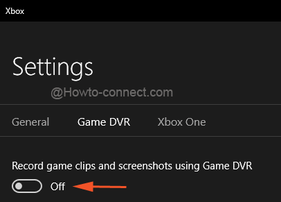 Disable the Game DVR feature in Windows 10 slider