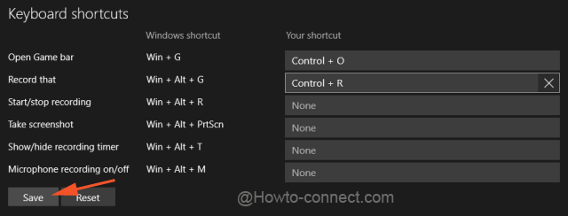 Save button to save the preferred shortcut