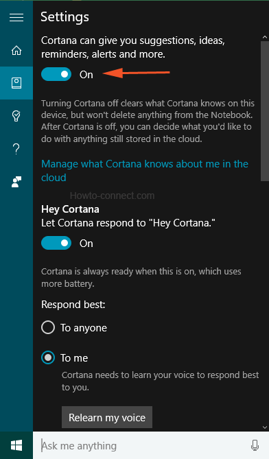 Turn off the first option of Cortana Settings