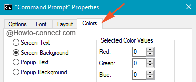 Colors tab of Command Propmt Properties
