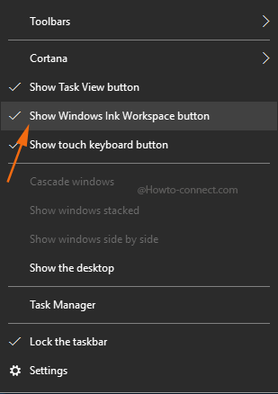 Show Windows Ink Workspace button Right click taskbar
