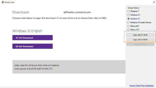 Copy link for 32 bit and 64 bit buttons WIndows and Office ISO Downloader
