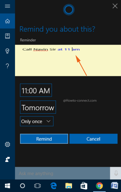 Cortana Reminder with Sticky Notes details