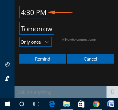 Edit Cortana Reminder Time field