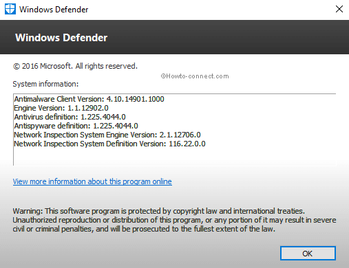 Find Windows Defender Version Info in Windows 10