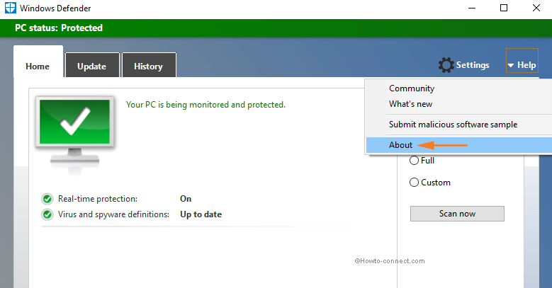 About option Windows Defender 