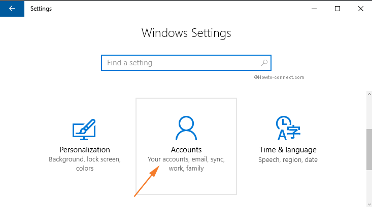 Windows Settings Accounts category
