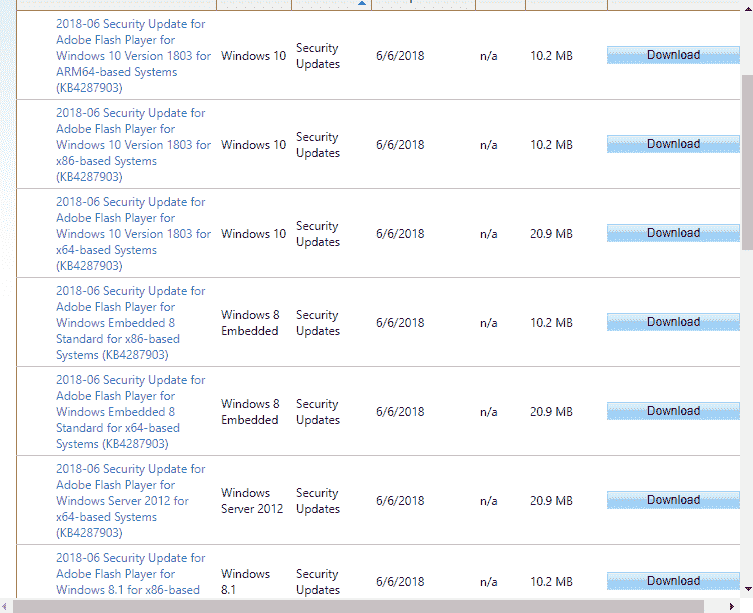 4287903 Security Update Adobe Flash Player Windows 10 1803, 1709