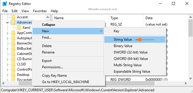 Registry Editor Right click Advanced New String Value