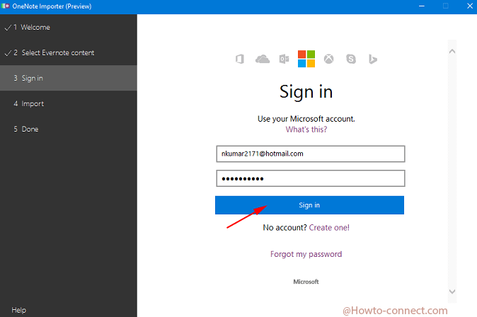 sign in page microsoft onenote import