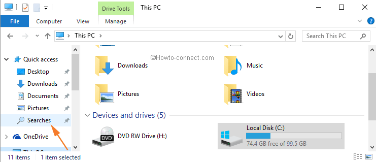 Searches folder left sidebar File Explorer