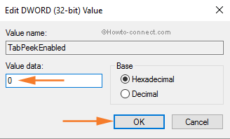 TabPeekEnabled Value data 0 disable Edge tab preview