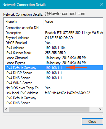 The IPv4 Default Gateway entry