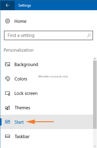 Personalization Settings Start tab