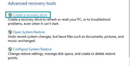 create a recovery drive in recovery window