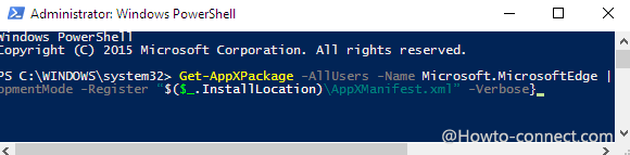 command on powershell to fix missing edge icon for local accounts