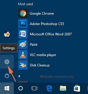 Settings on screen from the Start Menu