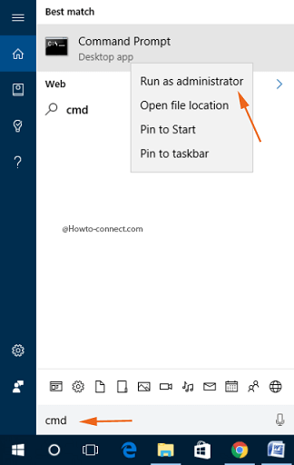 cmd Cortana right click Run as administrator
