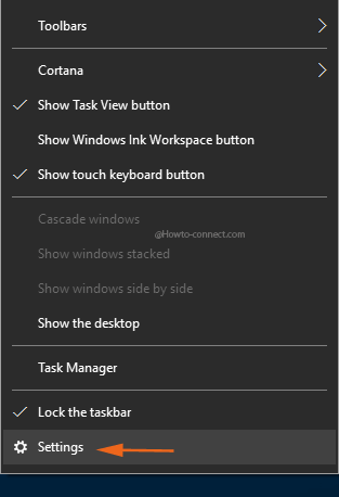 Right click Taskbar Settings option