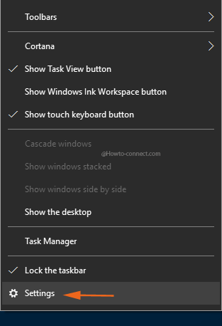 Right click taskbar Settings option